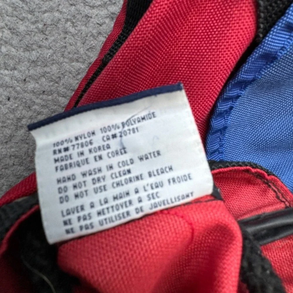 VINTAGE Tommy Hilfiger Backpack Red Blue 90s Alpine Olympics Patch‎ Cinch Canvas